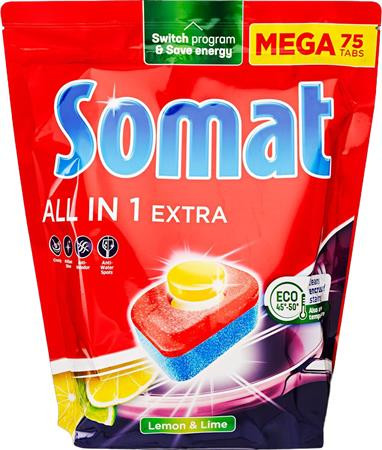 SOMAT Mosogatógéptabletta, 75 db, SOMAT "All in 1 Extra", Lemon&Lime