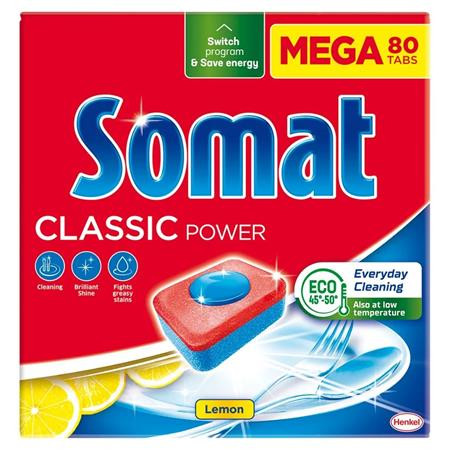 SOMAT Mosogatógéptabletta, 80 db, SOMAT "Classic", lemon