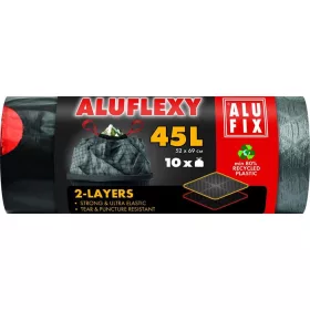   ALUFIX Szemeteszsák, zárószalagos, kétrétegű, 45 l, 10 db, 52x69 cm, 28 µ, ALUFIX "Aluflexy"