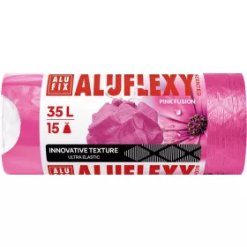   ALUFIX Szemeteszsák, zárószalagos, LDPE, illatosított, 35 l, 15 db, 53x53 cm, 20 µ, ALUFIX "Aluflexy", rózsaszín