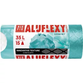   ALUFIX Szemeteszsák, zárószalagos, LDPE, illatosított, 35 l, 15 db, 53x53 cm, 20 µ, ALUFIX "Aluflexy", türkizkék