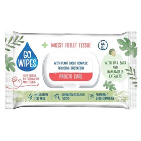   GO WIPES Toalettpapír, nedves, visszazárható tetővel, 44 db, GO WIPES "Procto Care"