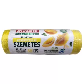   MAZZINI Szemeteszsák, újrahasznosított, köthető füles, illatosított, 60 l, 15 db, 59x72 cm, 13 µ, MAZZINI, citrus illat