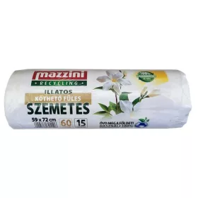   MAZZINI Szemeteszsák, újrahasznosított, köthető füles, illatosított, 60 l, 15 db, 59x72 cm, 13 µ, MAZZINI, virág illat