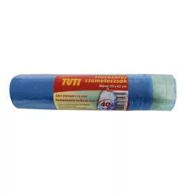   TUTI Szemeteszsák, zárószalagos, 40 l, 15 db, 55x62 cm, 17 µ, TUTI, kék