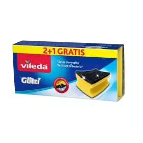   VILEDA Súrolószivacs, 2+1 db, antibakteriális, VILEDA "Glitzi", sárga