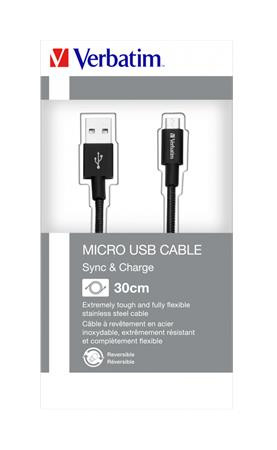 VERBATIM USB kábel, USB - micro USB, 0,3 m, VERBATIM, fekete