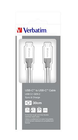 VERBATIM USB kábel, USB-C 3.1 - USB-C , 30 cm, VERBATIM, ezüst