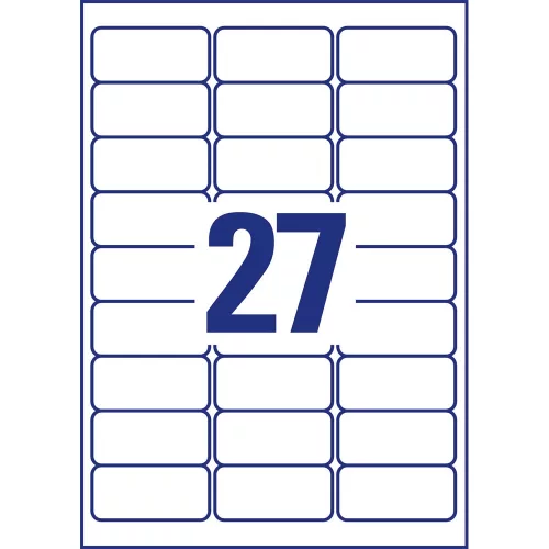 Etikett címke, 63,5 x29,6mm, univerzális visszaszedhető, 27 címke/ív, 25 ív/doboz, Avery fehér