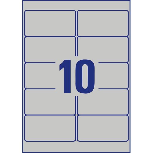 Etikett címke, 96x50,8mm, 20lap 10 címke/lap ipari ezüst poliészter Avery