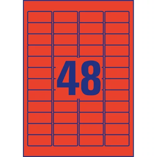 Etikett címke, 45,7 x21,2mm, univerzális visszaszedhető, 48 címke/ív, 20 ív/doboz, Avery piros