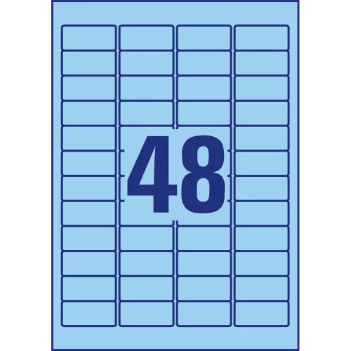 Etikett címke, 45,7 x21,2mm, univerzális visszaszedhető, 48 címke/ív, 20 ív/doboz, Avery kék