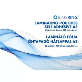   Lamináló fólia A3, 80 micron öntapadó hátlappal 100 db/doboz, Bluering®,
