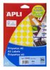 APLI Etikett, 19 mm kör, színes, A5 hordozón, APLI, sárga, 560 etikett/csomag