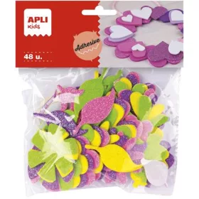   APLI Moosgumi, öntapadó, glitteres, virágok, APLI Kids "Eva Sheets", vegyes színek