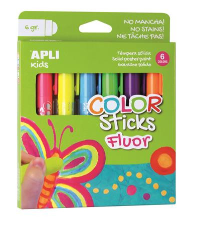 APLI Tempera kréta készlet, APLI Kids "Color Sticks Fluor", 6  fluoreszkáló szín