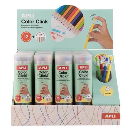 APLI Színes töltőceruza készlet, display, APLI "Color Click", 12 különböző szín, 12 készlet/display