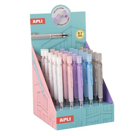 APLI Nyomósirón display, 0,7 mm, hegyezővel,  rázós, APLI, vegyes színekben, 25 db