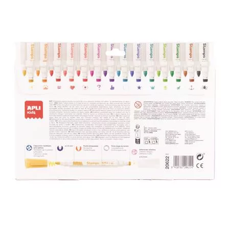 APLI Filctoll készlet, 2,5 mm, kimosható, nyomda, APLI Kids "Stamps", 14 különböző szín és minta