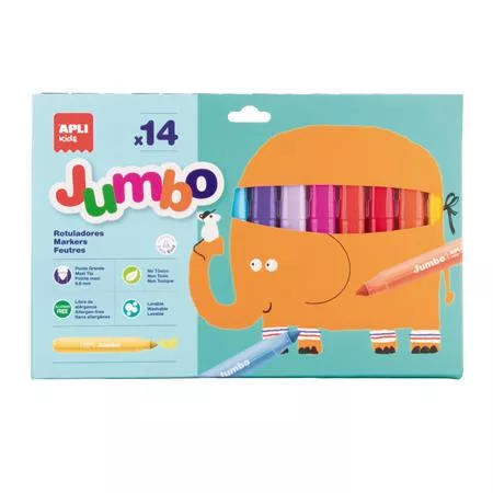 APLI Filctoll készlet, 9,6 mm, kimosható, vastag, APLI Kids "Jumbo", 14 különböző szín