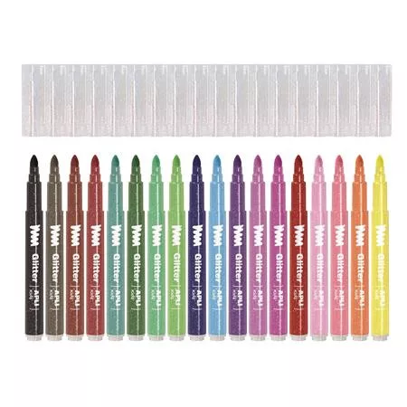 APLI Filctoll készlet, 4,8 mm, kimosható, csillámos, APLI Kids "Glitter", 18 különböző szín