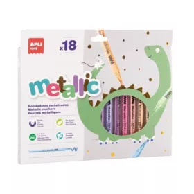   APLI Filctoll készlet, 3,6 mm, kimosható, metálfényű, APLI Kids "Metallic", 18 különböző szín