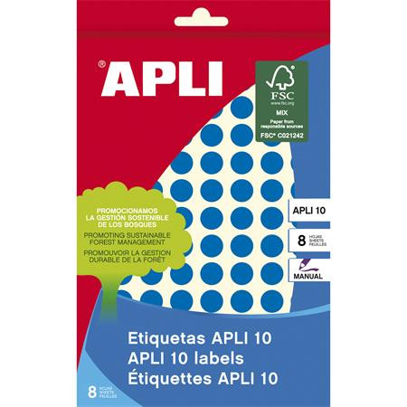 APLI Etikett, 10 mm kör, kézzel írható, színes, APLI, kék, 1008 etikett/csomag