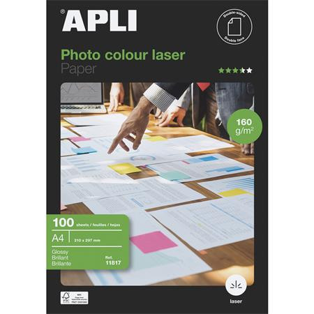 APLI Fotópapír, lézer, A4, 160 g, fényes, kétoldalas, APLI "Premium Laser"