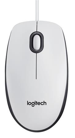 LOGITECH Egér, vezetékes, optikai, normál méret, USB, LOGITECH "M100", fehér