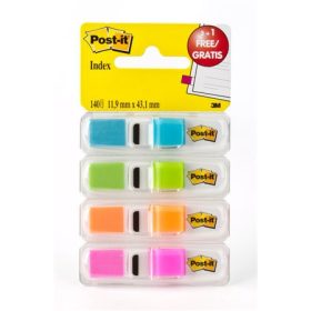   3M POSTIT Jelölőcímke adagolóban, műanyag, 4x35 lap, 12x43 mm, 3M POSTIT, élénk színek