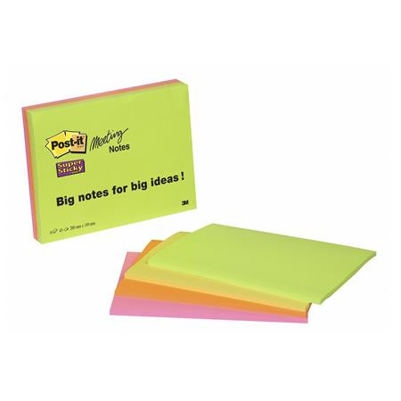 3M POSTIT Öntapadó jegyzettömb, 203x152 mm, 4x45 lap, 3M POSTIT "Super Sticky", vegyes színek