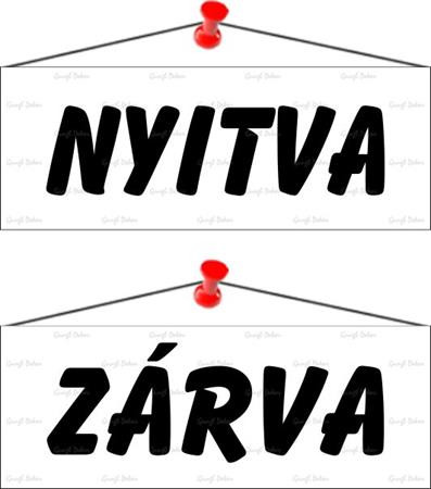 . Információs tábla, 22x8,5 cm, kétoldalas, "Nyitva/Zárva", fehér
