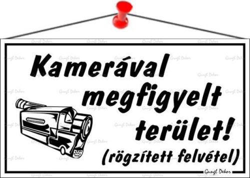 . Információs tábla, 22,5x12,5 cm, "Kamerával megfigyelt terület", fehér