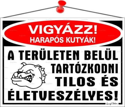 . Információs tábla, 35x25 cm, "Vigyázz harapós kutyák!"