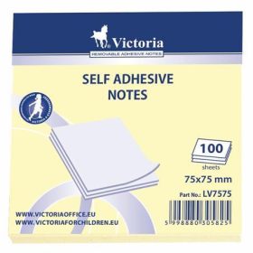   VICTORIA OFFICE Öntapadó jegyzettömb, 75x75 mm, 100 lap, VICTORIA OFFICE, sárga