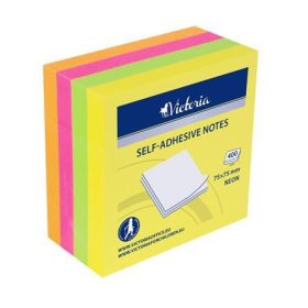   VICTORIA OFFICE Öntapadó jegyzettömb, 75x75 mm, 400 lap, VICTORIA OFFICE, neon