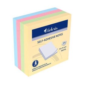   VICTORIA OFFICE Öntapadó jegyzettömb, 75x75 mm, 400 lap, VICTORIA OFFICE, pasztell