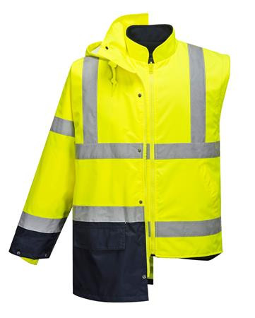 . Munkavédelmi kabát, kéttónusú, 5 az 1-ben, L méret "Essential", sárga-tengerészkék