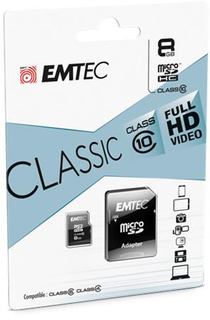 EMTEC Memóriakártya, microSD, 8GB, 20/12 MB/s, EMTEC "Classic"