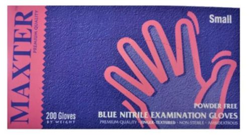 . Védőkesztyű, egyszer használatos, nitril, S méret, 200 db, púder nélküli, kék