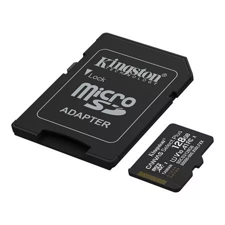 KINGSTON Memóriakártya, microSDXC, 128GB, C10/UHS-I/U1/V10/A1, Gen3, adapter, KINGSTON "Canvas Select Plus"