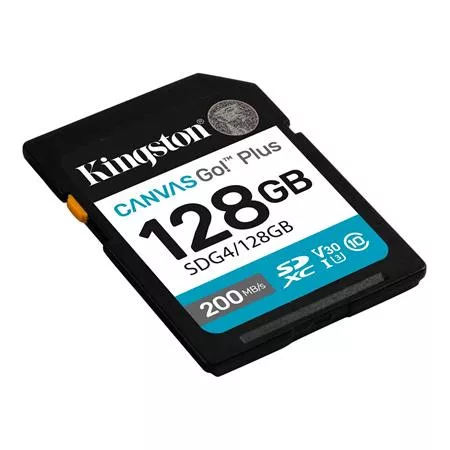 KINGSTON Memóriakártya, SDXC, 128GB, C10/UHS-I/U3/V30, Gen4,KINGSTON "Canvas Go! Plus"