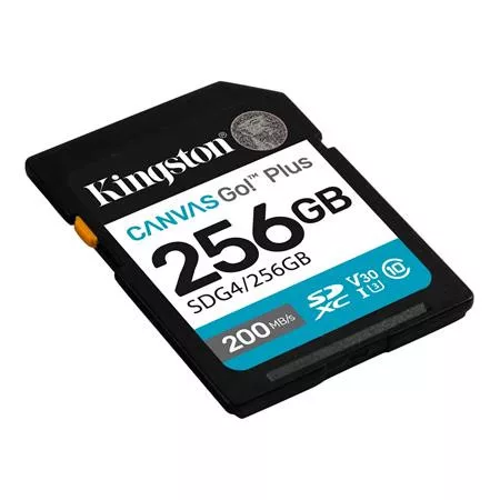 KINGSTON Memóriakártya, SDXC, 256GB, C10/UHS-I/U3/V30, Gen4,KINGSTON "Canvas Go! Plus"