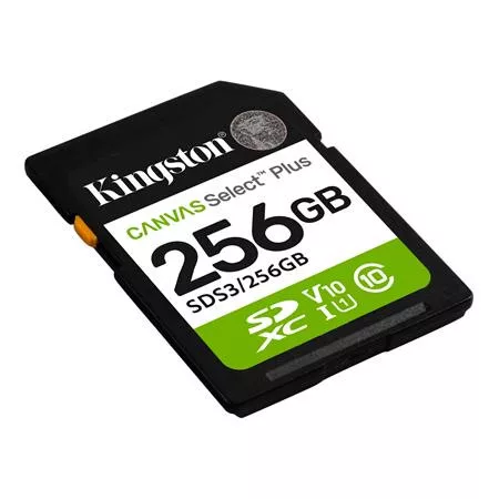 KINGSTON Memóriakártya, SDXC, 256GB, C10/UHS-I/U1/V10, Gen3, KINGSTON "Canvas Select Plus"