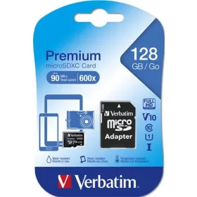   VERBATIM Memóriakártya, microSDXC, 128GB, CL10/U1, 90/10 MB/s, adapter, VERBATIM "Premium"
