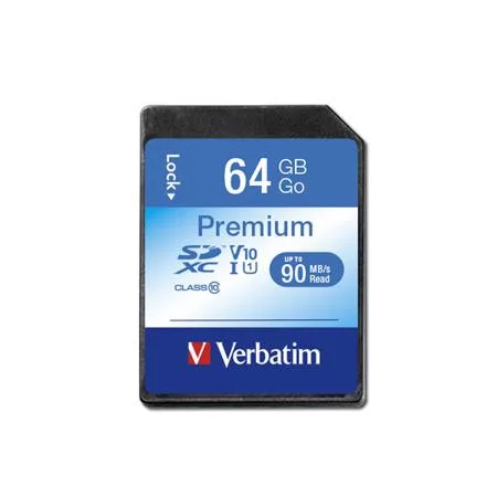 VERBATIM Memóriakártya, SDXC, 64GB, CL10/U1, 90/10 MB/s, VERBATIM "Premium"