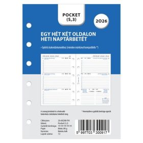   FILOFAX Kalendárium betét, tervező, Filofaxhoz, pocket méret, heti, 1 hét/2 oldal, 2026