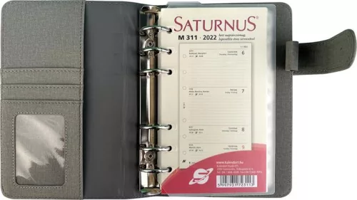 SATURNUS Kalendárium, gyűrűs, betétlapokkal, "L", műbőr, SATURNUS, "229", szürke-lazac