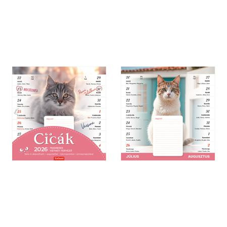 TOPTIMER Naptár, fali, mágneses, kétheti, TOPTIMER, cicák