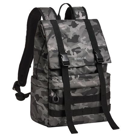 RIVACASE Notebook hátizsák, 15,6", rolltop, 15L, RIVACASE "7621 Sherwood", szürke-terepminta